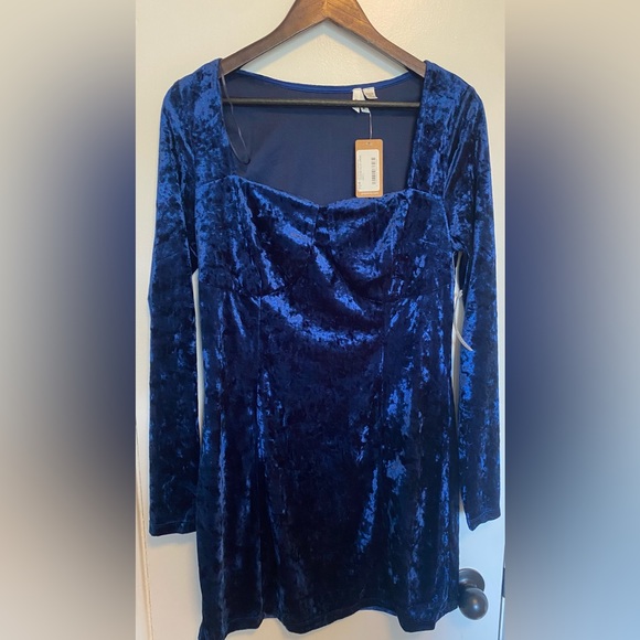 Royal Blue Crushed Velvet Mini Dress - Picture 1 of 3